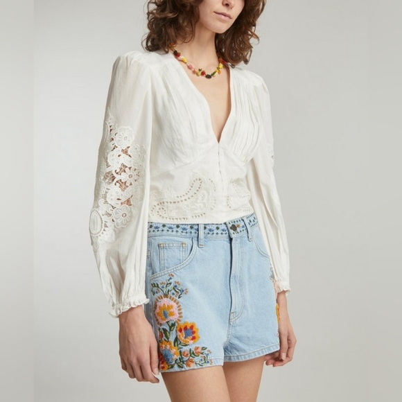 15. NWT FARM RIO OFF-WHITE LACE BLOUSE - Picture 5 of 10